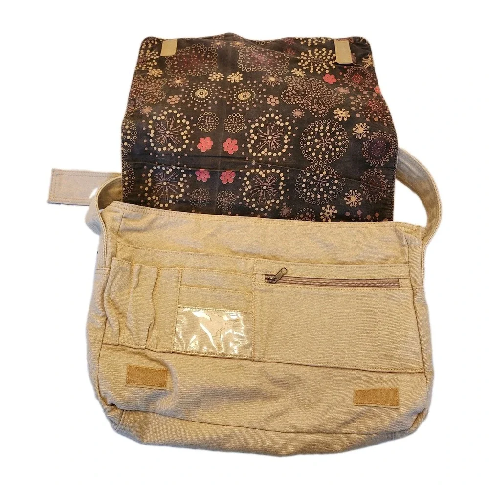Vtg Y2K LEVI STRAUSS Khaki Beige Canvas Corduroy Messenger Book Bag Satchel